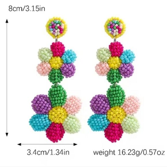 New ANTHRO Colorful Beaded Flower Earrings - Picture 6 of 8